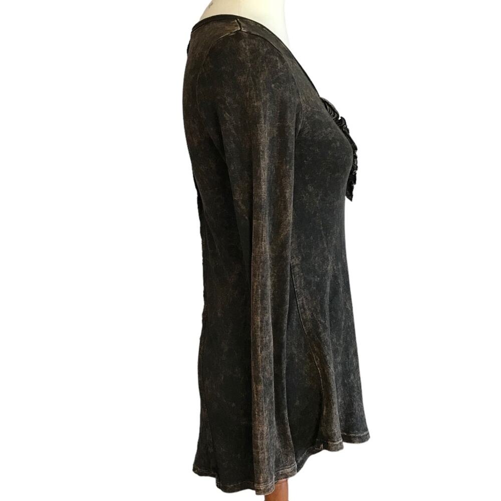 T Party Brown Stone Wash Burnout Long Sleeve Scoop Neck Fitted Tee-Shirt Small - Picture 6 of 13